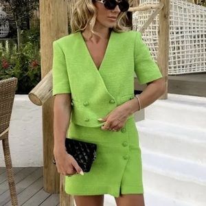 NWT M/L Zara Tweed Blazer Mini Skirt Set
